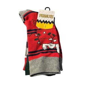 Peanuts Snoopy Christmas 3‑Pack Crew‎ Socks Men’s 8‑12 Holiday Gift - NWT